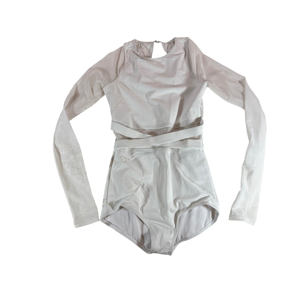Balera Dancewear White Cross Front Mesh Long Sleeve Bodice Leotard 14812 SA